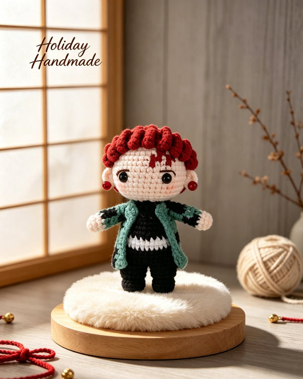 Handmade Crochet Doll - Checkered Cape Boy - Cotton Yarn (8cm)