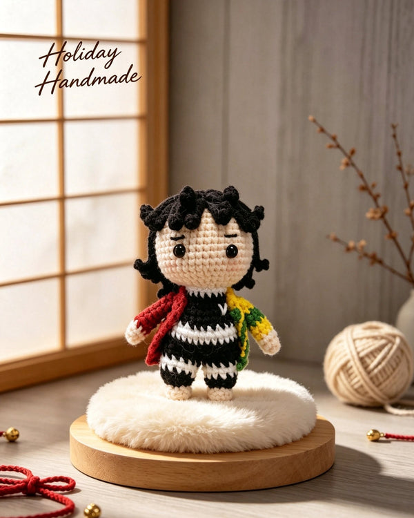 Handmade Crochet Doll - Festival Boy in Red & Green - Cotton Yarn (8cm)