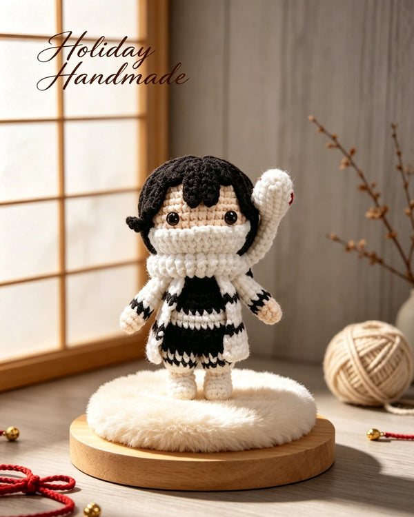 Handmade Crochet Doll - White Snake Boy - Cotton Yarn (8cm)